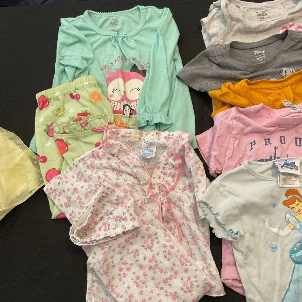 Mixed Brands Clothes Lot of 22pcs Girls 2T/24m Dresses Tops Pants Pajamas Disney